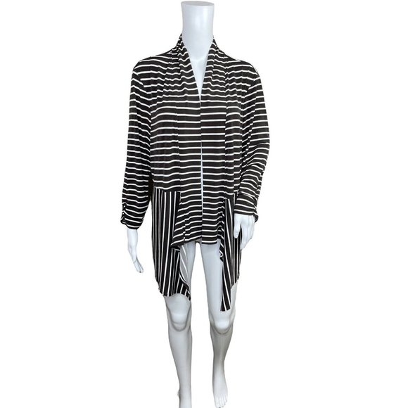Chico's  Brown White Striped Open Front Cardigan Jacket Size 2 Large - Picture 2 of 6